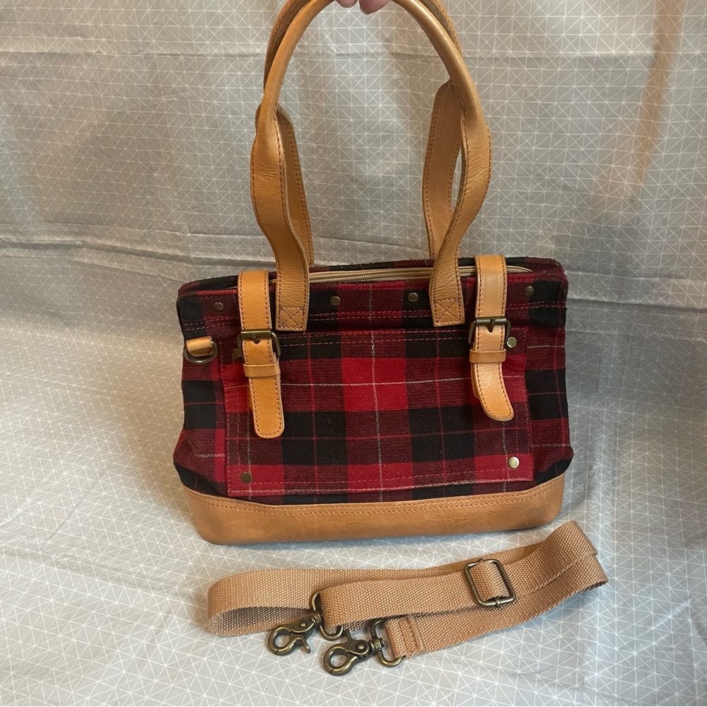 L.L. Bean Foreside‎ Buffalo Plaid and Leather Satchel